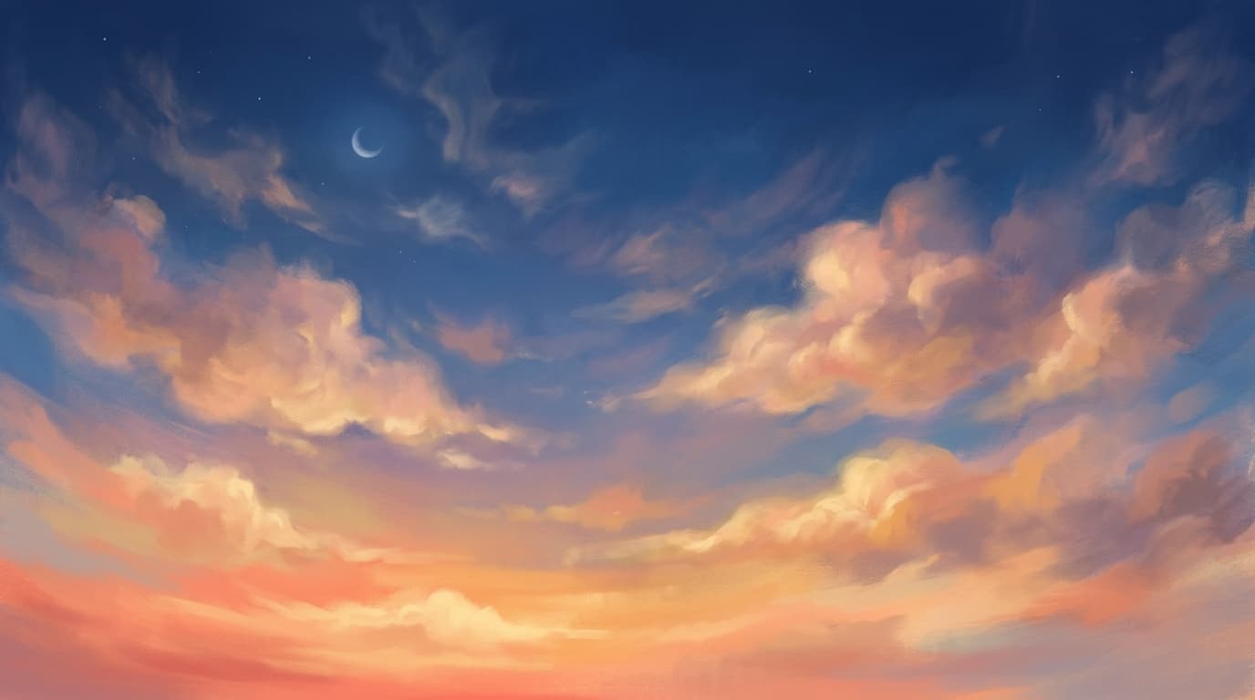 Atmospheric sky with warm sunset clouds